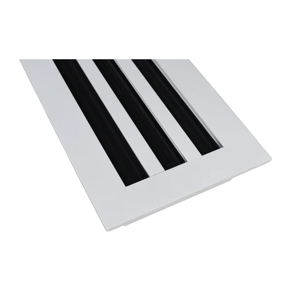 Close-up of the linear slot diffuser frame and slots