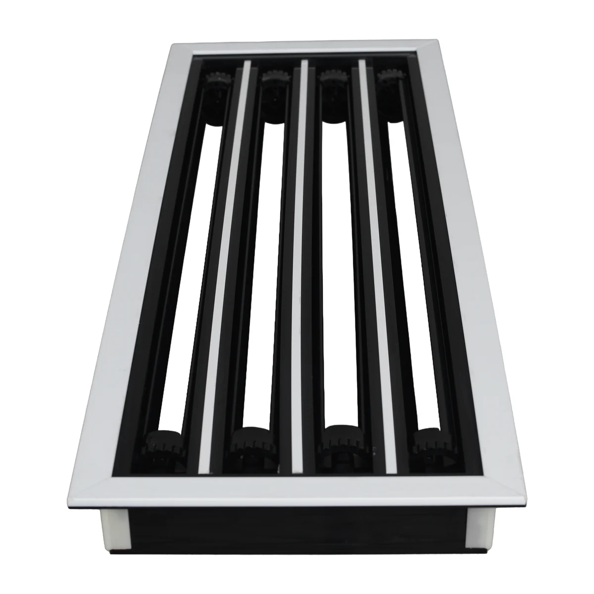 End view showing the slot arrangement of a four-slot O-Type linear slot diffuser